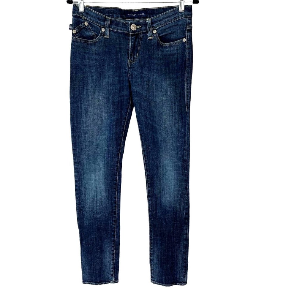 Rock and Republic Berlin Dark Wash Denim Skinny Mid-Rise Jeans Stretch Womens 8M - Picture 1 of 12